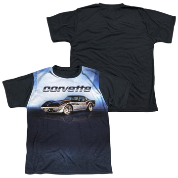 Chevrolet Blue Vette Check Flag youth black back t-shirt for ages 8 to 12