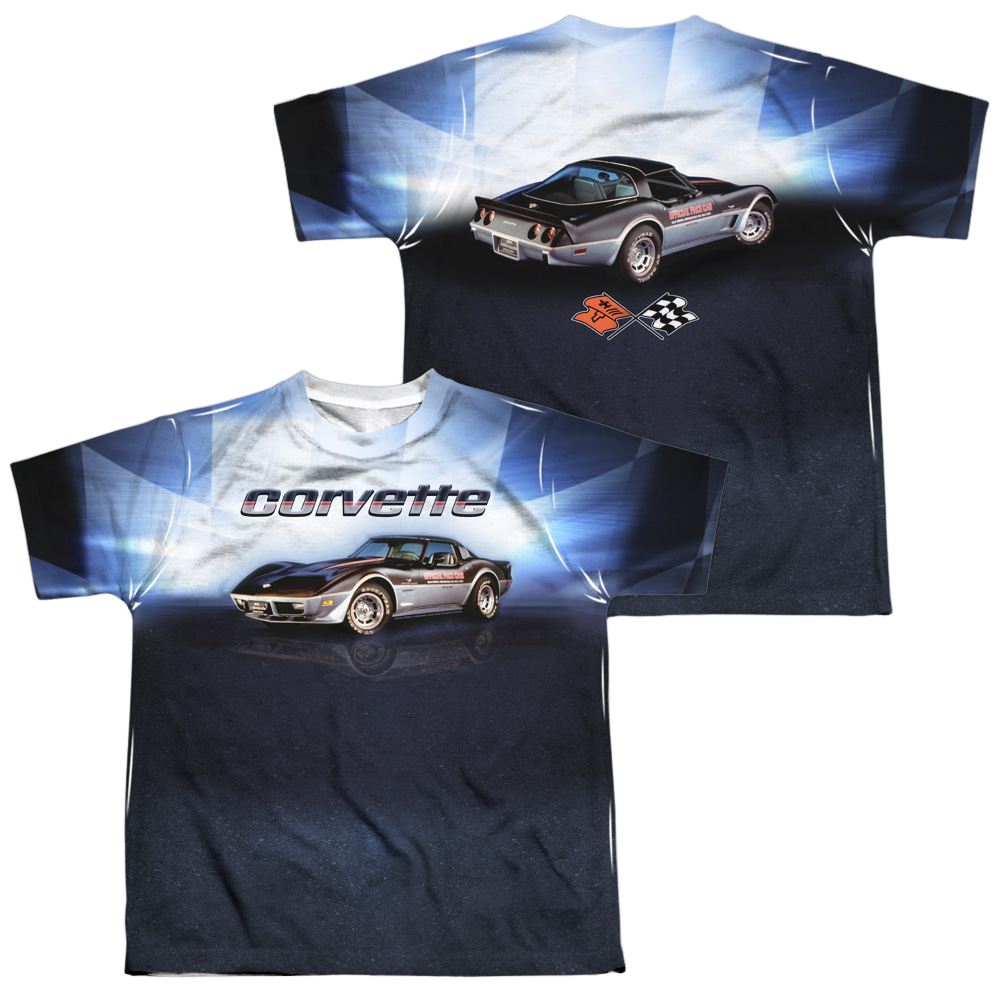 Chevrolet Blue Vette Check Flag - Youth All-Over Print T-Shirt (Ages 8-12) Youth All-Over Print T-Shirt (Ages 8-12) Chevrolet   