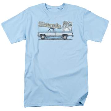 Light blue men's regular fit t-shirt with Chevrolet Old Silverado Sketch graphic