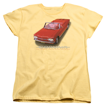 Banana women's t-shirt with Chevrolet 62 Corvair Convertible graphic