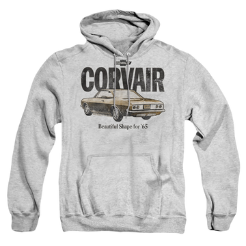 Athletic heather pullover hoodie with Chevrolet Retro Corvair graphic