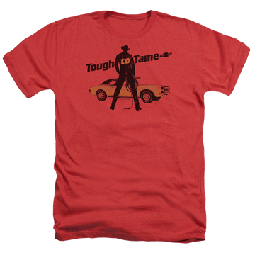Red men's heather t-shirt with Chevrolet Tough To Tame graphic