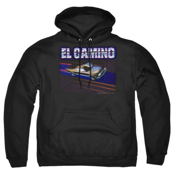 Black pullover hoodie with Chevrolet El Camino 85 graphic