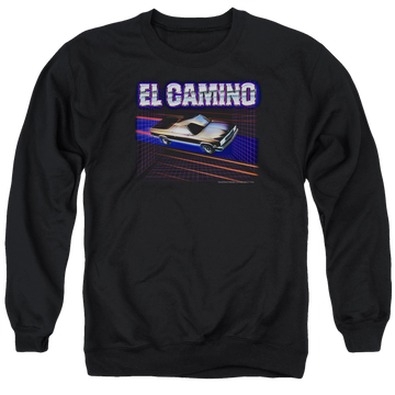 Black men's crewneck sweatshirt with Chevrolet El Camino 85 graphic
