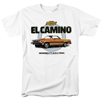White men's regular fit t-shirt with Chevrolet Also A Truck graphic