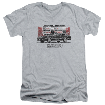 Athletic heather men's v-neck t-shirt with Chevrolet El Camino Ss Mountains graphic