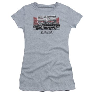 Athletic heather juniors t-shirt with Chevrolet El Camino Ss Mountains graphic