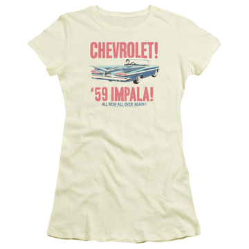 Cream juniors t-shirt with Chevrolet 59 Impala graphic