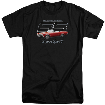 Black men's tall fit t-shirt with Chevrolet Impala Ss graphic