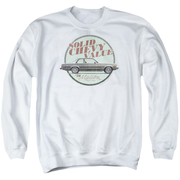 White men's crewneck sweatshirt with Chevrolet Do The Bu graphic