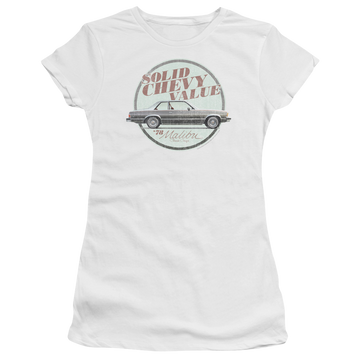 White juniors t-shirt with Chevrolet Do The Bu graphic