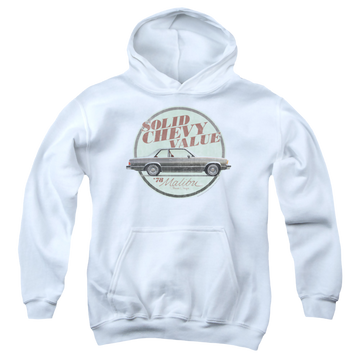 White youth hoodie for ages 8 to 12 with Chevrolet Do The Bu graphic