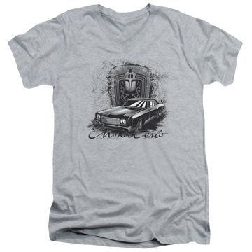 Athletic heather men's v-neck t-shirt with Chevrolet Monte Carlo Drawing graphic