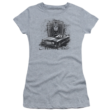 Athletic heather juniors t-shirt with Chevrolet Monte Carlo Drawing graphic