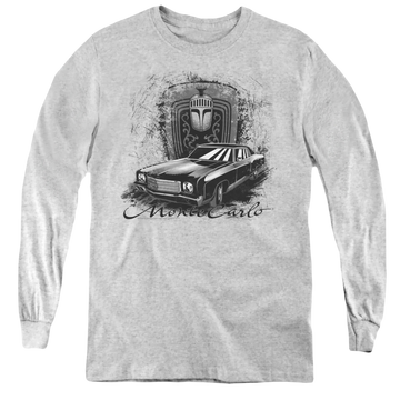Athletic heather youth long sleeve t-shirt with Chevrolet Monte Carlo Drawing graphic
