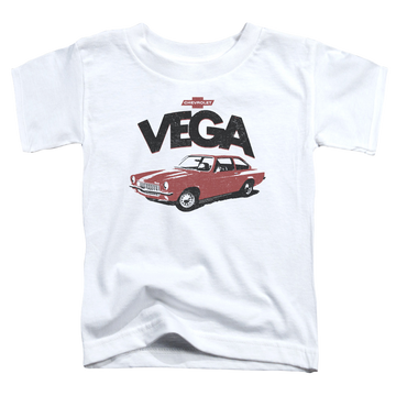 White toddler t-shirt with Chevrolet Rough Vega graphic