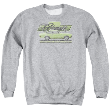 Athletic heather men's crewneck sweatshirt with Chevrolet Vega Car Of The Year 71 graphic
