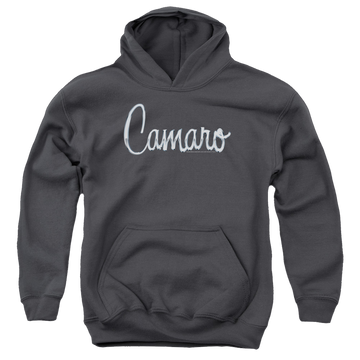 Charcoal youth hoodie for ages 8 to 12 with Chevrolet Classic Camaro Metal graphic