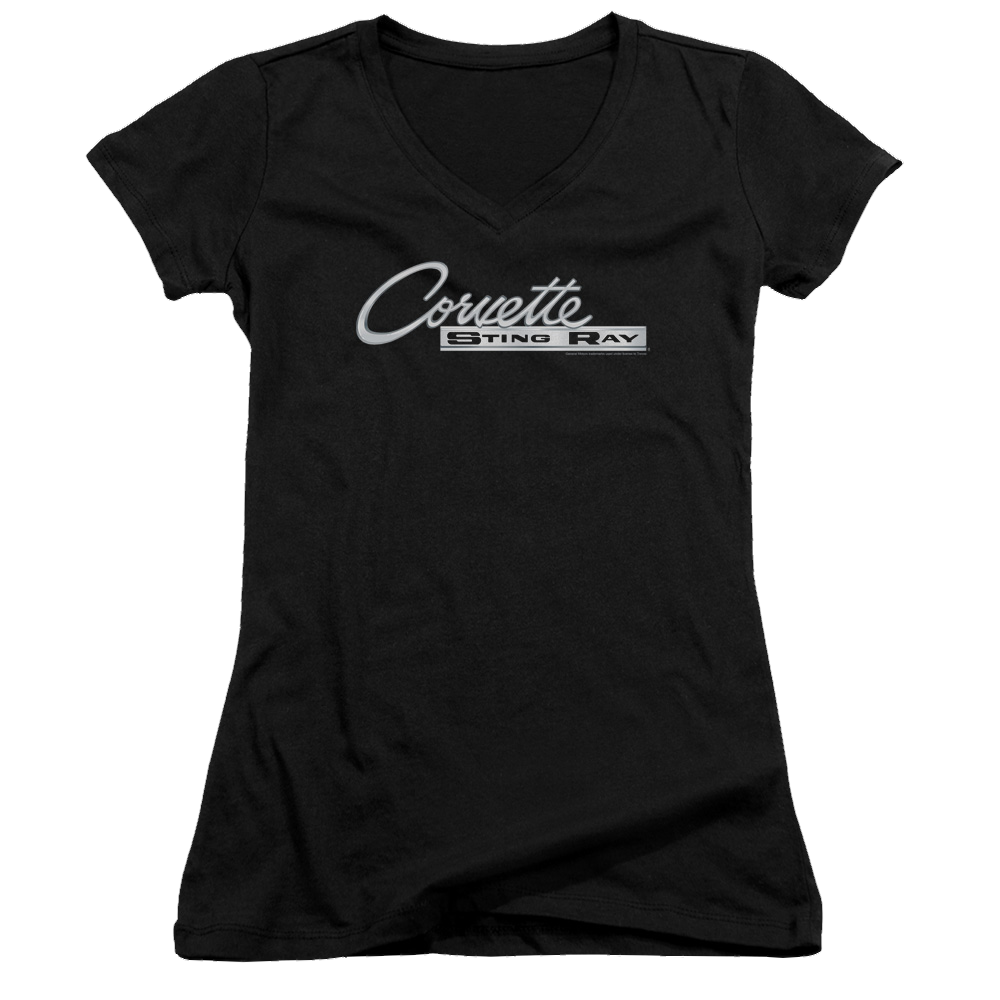 Chevrolet Chrome Stingray Logo - Juniors V-Neck T-Shirt Juniors V-Neck T-Shirt Chevrolet   