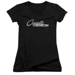 Chevrolet Chrome Stingray Logo - Juniors V-Neck T-Shirt Juniors V-Neck T-Shirt Chevrolet   