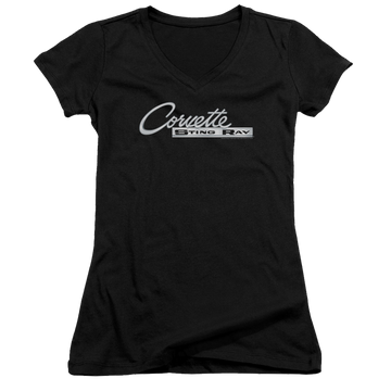 Chevrolet Chrome Stingray Logo - Juniors V-Neck T-Shirt Juniors V-Neck T-Shirt Chevrolet   