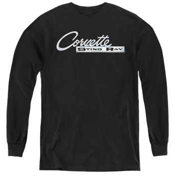 Black youth long sleeve t-shirt with Chevrolet Chrome Stingray Logo graphic