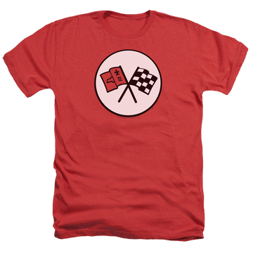 Red men's heather t-shirt with Chevrolet 2nd Gen Vette Logo graphic