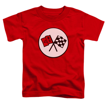 Red kid's t-shirt for ages 4 to 7 with Chevrolet 2nd Gen Vette Logo graphic