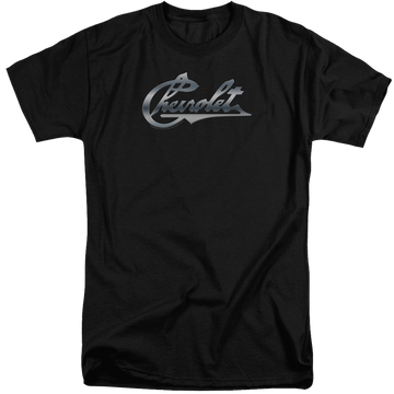 Black men's tall fit t-shirt with Chevrolet Chrome Vintage Chevy Bowtie graphic