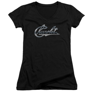 Chevrolet Chrome Vintage Chevy Bowtie - Juniors V-Neck T-Shirt Juniors V-Neck T-Shirt Chevrolet   