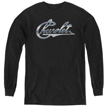 Black youth long sleeve t-shirt with Chevrolet Chrome Vintage Chevy Bowtie graphic