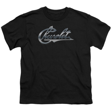 Black youth t-shirt for ages 8 to 12 with Chevrolet Chrome Vintage Chevy Bowtie graphic