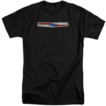 Black men's tall fit t-shirt with Chevrolet 56 Bel Air Emblem graphic
