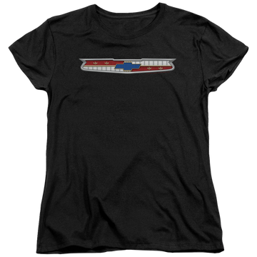 Black women's t-shirt with Chevrolet 56 Bel Air Emblem graphic