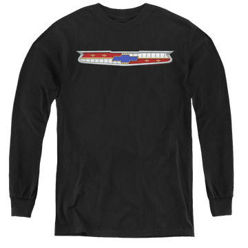 Black youth long sleeve t-shirt with Chevrolet 56 Bel Air Emblem graphic