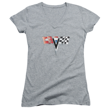 Chevrolet 2nd Gen Vette Nose Emblem - Juniors V-Neck T-Shirt Juniors V-Neck T-Shirt Chevrolet   