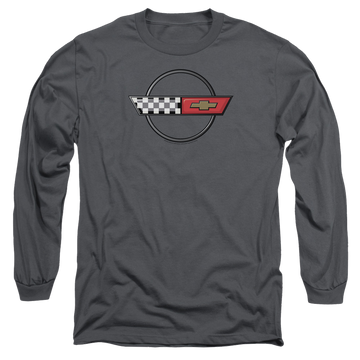 Charcoal men's long sleeve t-shirt with Chevrolet 4th Gen Vette Logo graphic