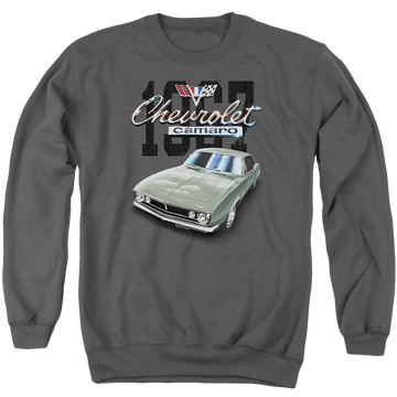 Charcoal men's crewneck sweatshirt with Chevrolet Classic Camaro graphic
