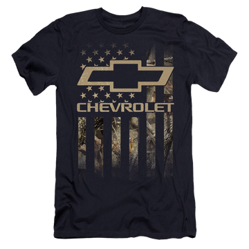 Navy men's premium slim fit t-shirt with Chevrolet Camo Flag graphic