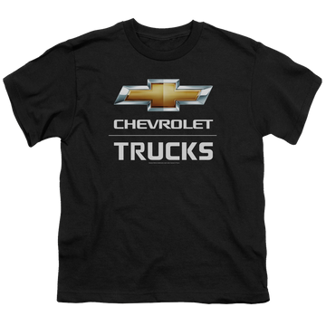 Black youth t-shirt for ages 8 to 12 with Chevrolet Trucks graphic
