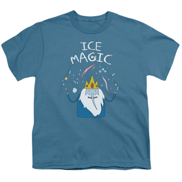 Slate youth t-shirt for ages 8 to 12 with Adventure Time Ice Magic graphic