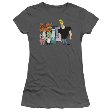 Charcoal juniors t-shirt with Johnny Bravo Johnny & Friends graphic