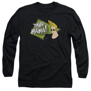 Black men's long sleeve t-shirt with Johnny Bravo Oohh Mama graphic