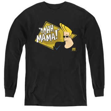 Black youth long sleeve t-shirt with Johnny Bravo Oohh Mama graphic