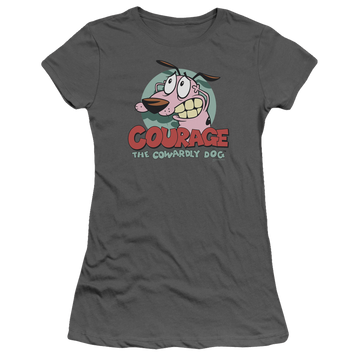Charcoal juniors t-shirt with Courage the Cowardly Dog Courage graphic