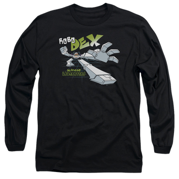 Black men's long sleeve t-shirt with Dexter's Laboratory Robo Dex graphic