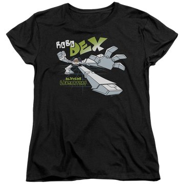 Black women's t-shirt with Dexter's Laboratory Robo Dex graphic