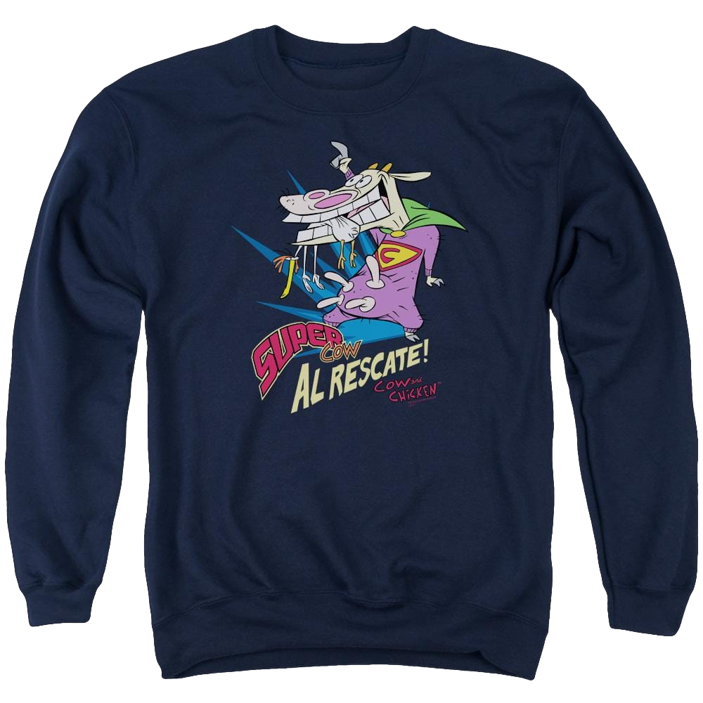 Cow and Chicken Super Cow - Men's Crewneck Sweatshirt Men's Crewneck Sweatshirt Cow and Chicken   