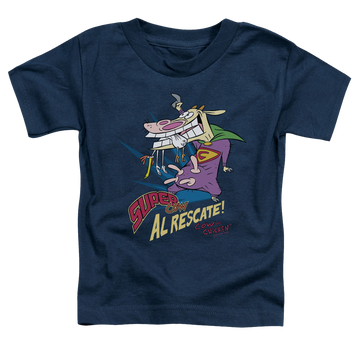 Navy toddler t-shirt with Cow and Chicken Super Cow graphic