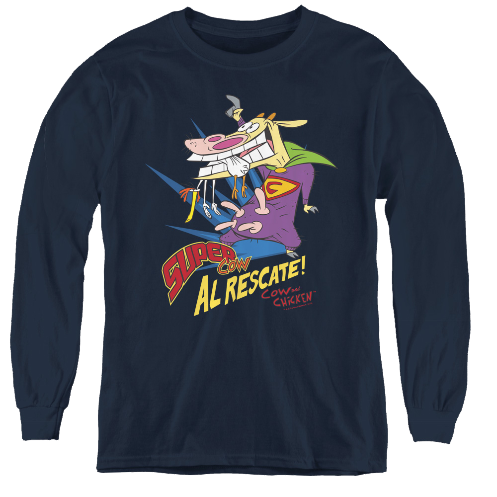 Cow & Chicken Super Cow - Youth Long Sleeve T-Shirt Youth Long Sleeve T-Shirt Cow and Chicken   